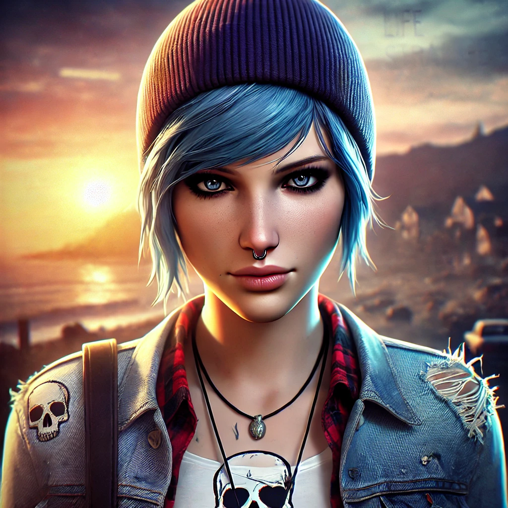 Chloe Price – Life is Strange 🎸🔥, representing her rebelliousness, strong attitude and free spirit against a nostalgic backdrop.